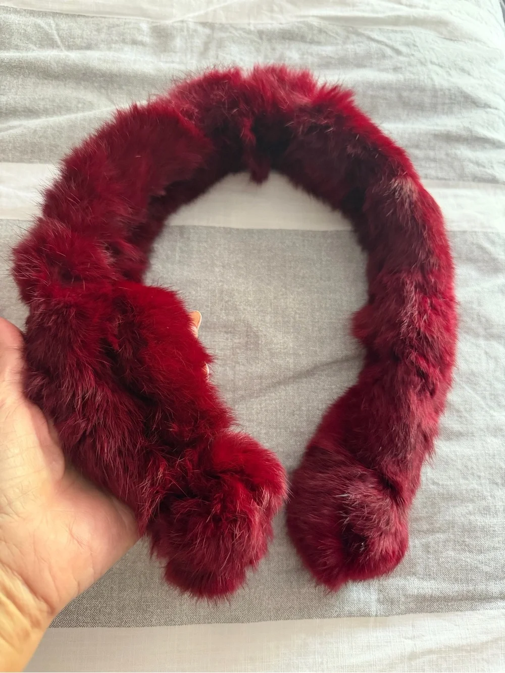 Peebles Rabbit Fur Neck Scarf - handcrafted Burgundy